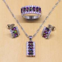 Mystic Rainbow Fire Zircon Women 925 Sterling Silver Jewelry Set Wedding Earrings/Pendant/Necklace/Rings Free Gifts Box 2024 - buy cheap