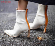 Женские ботильоны из лакированной кожи, модельные полусапожки на необычном каблуке, с острым носком, дизайнерская обувь на высоком каблуке для вечеринки, осень 2019 2024 - купить недорого