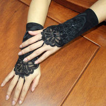 HONGFUYU Newest Wrist Length Wedding Gloves Fingerless Lace Applique Wedding Dress Accessories Short Formal Gloves Red Black 2024 - buy cheap