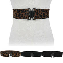 Women Girls Wide Waist Belt With Silver Buckle Fashion Ladies Elastic Stretch Belts Leopard Print Waistband 1Pc 2024 - buy cheap