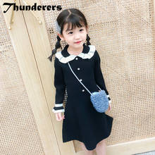 Thunderers Spring Autumn Kids Princess Dress For Girls WIth Lace Lapel Knit Fashion Children Girl Party Dress Baby Clothes 2024 - buy cheap