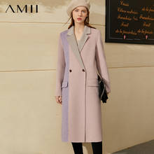 Amii casaco de inverno feminino, jaqueta minimalista com lapela retalhos fashion feminina 100% lã, casaco de lã dupla face 12070523 2024 - compre barato