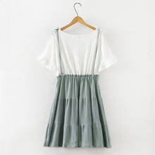 Japanese Summer Mori Girl Literary Cotton And Linen Dress Women Fake Two Piece Short Sleeve Female Vestido Sweet Dress U108 2024 - buy cheap