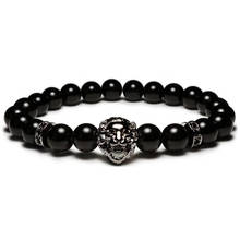 2020 Fashion Lion Head Men Bracelet Classic Pave CZ Black Stone Beaded Bracelet For Men Jewelry Gift 2024 - compre barato