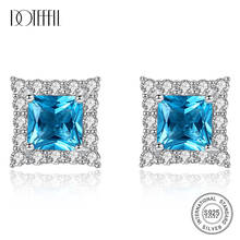 DOTEFFIL 100% 925 Silver Sterling Square Sapphire Stud Earrings for Women Tiny Shining CZ Wraped Gemstone Earrings Jewelry Gift 2024 - buy cheap