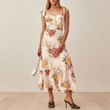 Vestido médio floral vintage para mulheres, sexy, com babado, bainha, florais, férias, praia, verão 2021 2024 - compre barato