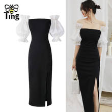 Tingfly Summer Sexy Slash Collar Bodycon Long Party Dresses Hot High Split Black Clubwear Night Dress Zevity Cocktail Elbise Eam 2024 - buy cheap