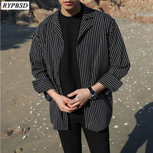 Harajuku Streetwear Shirt Men Dress 2022 Spring Autumn Korean Casual Long Sleeve Tops Oversized Black Striped Shirt Men Clothes 2024 - buy cheap