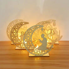 Luces LED de luna de Ramadán Eid Mubarak, placa de madera colgante para el hogar, Islam musulmán, evento, suministros de decoración para fiesta 2024 - compra barato
