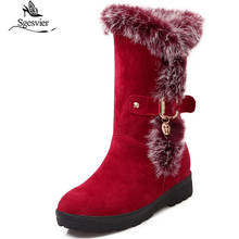 Sgesger botas de neve femininas de inverno, sapatos de pele quente, botas femininas de salto grosso e cano médio, sapatos de enfiar femininos g654 2024 - compre barato