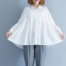 Camisa solta com babado branco, primavera outono 2808 para mulheres, com mangas morcego e lapela, camisa casual bordada 2024 - compre barato