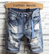 Pantalones cortos de mezclilla con agujeros para hombre, Vaqueros cortos de algodón, color azul claro, de buena calidad, ropa de calle, talla 36 2024 - compra barato
