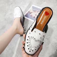 2020 Brand Designer Women Slippers Slip On Mules Low Heel Casual Shoes British Crystal Slides Square Toe Heels Summer Footwear 2024 - buy cheap