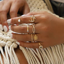 Изысканная Луна Астра круглый кристалл шарнир Золотое кольцо набор модное кольцо для помолвки женское вечерние Ювелирные изделия одежда женские кольца 2024 - купить недорого