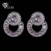 Silver Color Round Cute Bling Zircon Stone Stud Earrings for Women Fashion Jewelry New Korean Earrings 2024 - buy cheap