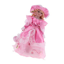 40cm Lovely Porcelain Lady Doll with Princess Dress Pink & Stand Home Display Decor Gift 2024 - buy cheap