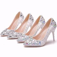 Sapatos de salto alto feminino cristal queen, sapatos de casamento com strass cinderela personalizados de prata 2024 - compre barato