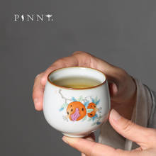 PINNY 100ML Pottery Hand-painted Persimmon Teacups Chinese Kung Fu Tea Cups Ceramic Retro Drinkware Tea Bowl 2024 - buy cheap