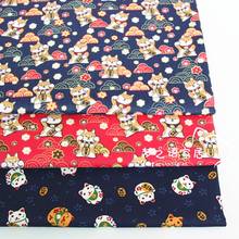 Tela de algodón con diseño de perro y gato de la suerte, tejido de retales para ropa, vestido, ropa de cama, DIY, acolchado, material de costura, 160cm x 50cm 2024 - compra barato