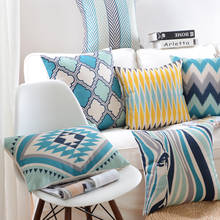 Capa de almofada azul geométrica, colorida, decoração da casa, almofadas decorativas, cadeira de carro, decoração de casa para sofá 2024 - compre barato