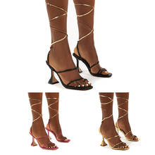 Sandália de salto alto com amarra, sapatos femininos de verão, novos, moda, ligação cruzada, dourada, tamanho 42, para festa, 2021 2024 - compre barato