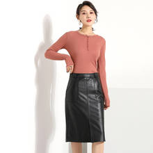 Black Solid Genuien Leather Elegant Midi Skirt Women 2020 Autumn Winter High Waist Office Ladies A Line Flared Sheepskin Skirts 2024 - buy cheap