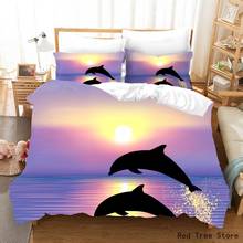 Bright Sunset Sunrise Duvet Cover Set Jumping dolphin Pattern Bedding Set Home Textile Landscape Style Bedclothes Single Size 2024 - buy cheap