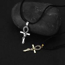 Pingente de crucifixo qiamni amuleto egípcio, colar com símbolo da vida, cruz de cobra, joias religiosas para mulheres e homens 2024 - compre barato