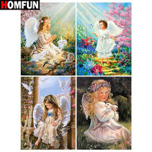 Алмазная живопись HOMFUN, картина с квадратными/круглыми стразами, «Девушка, цветок, ангел», вышивка крестиком, 5D Стразы 2024 - купить недорого