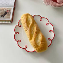 Простая французская керамическая тарелка с красным краем, белый десерт, посуда для фруктов, хлеб, обеденные тарелки, новинка, кухонная утварь, столовые приборы 2024 - купить недорого