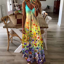 Women Boho Printing Maxi Slip Loose Dress Ladies Elegant V Neck Party Dress Summer Beach Holiday Sexy Dress Vestidos Female 2022 2024 - buy cheap