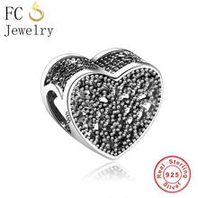 FC Jewelry Fit-pulsera de plata de ley 925 con cuentas de corazón, brazalete con cuentas de encaje negro europeo, Berloque 2019 2024 - compra barato