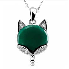 Cute CZ Green Animal Fox Pendant Necklace Jewelry For Women Charms 925 Silver Chain Necklaces Female Choker Accessories Bright 2024 - buy cheap
