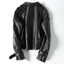 100% натуральная овчина, Женская мотоциклетная кожаная короткая куртка из натуральной кожи, Женская Корейская весенняя одежда 2020 LWL1481 2024 - купить недорого