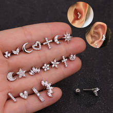 16G Cruz corazón flor corona Cz Ear Studs Helix Piercing cartílago pendiente Conch Rook Tragus Stud Labret Back Piercing joyería 2024 - compra barato