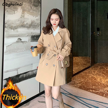 Wool Women Double Breasted Sashes Thicken Ins Blends Elegant Fall Winter Korean Style Fashion Stylish Outwear Ladies Leisure New 2024 - buy cheap