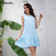 Marwin Long Simple Casual Solid Pure Cotton Sleeveless Holiday Style High Waist Fashion Knee-Length Summer Dresses NEW Vestidos 2024 - buy cheap