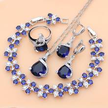 Conjuntos de joyas de plata 925 para mujer, Kits de joyería de circón Natural de zafiro azul, joyería India para mujer, conjunto de collar 2024 - compra barato
