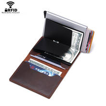 BISI GORO-cartera de cuero genuino 2021, billetera fina Vintage sin escanear, con bloqueo de Metal, Tarjetero con RFID, triangulación de envíos 2024 - compra barato