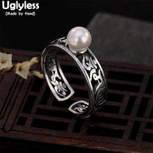 Uglyless-anillo abierto de perlas naturales para mujer, sortija de Mantra de seis palabras huecas para budistas, regalos budistas de plata 925, joyería religiosa 2024 - compra barato