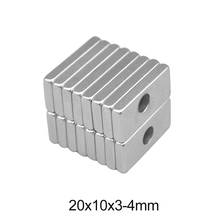 5 pcs 100 pces 20x10x3-4 bloco poderoso ímã 4mm buraco granel folha ímã 20x10x3mm-4mm forte permanente ndfeb ímãs 20*10*3-4mm 2024 - compre barato