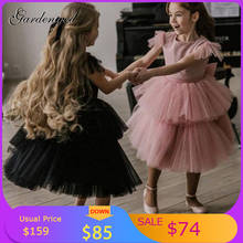 Puffy Layers Lovely Girl Tulle Dresses Knee Length Kids Princess Dress Cap Tulle Sleeves Flower Girl Celebrity Dresses Vestidos 2024 - buy cheap