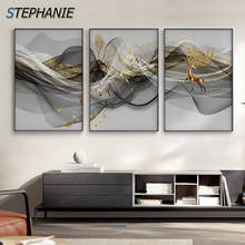 Pintura abstrata em tecido preto e branco, poster artístico, de cervo dourado, decoração nórdica, para sala de estar, quarto 2024 - compre barato