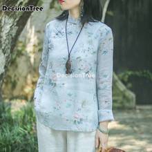 Camisa tradicional china para mujer, ropa con estampado qipao, blusa elegante vintage cheongsam, camisa de lino oriental 2021 2024 - compra barato