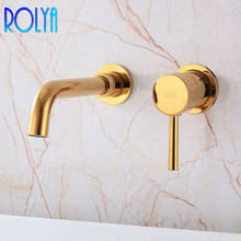 ROLYA Wall Mounted Golden Basin Faucet Single Lever Lavatory Bathroom Sink Mixer Trim Tap Vessel Basin Set Chrome 2024 - buy cheap