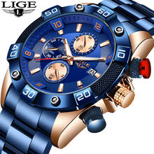 Новые модные синие все стальные бизнес Кварцевые часы мужские лучшие брендовые Роскошные наручные часы для мужчин подарок водонепроницаемый спортивный хронограф + коробка 2024 - купить недорого