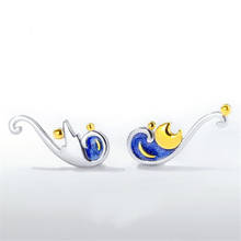 New Creative Personality Star Bearded Crescent 925 Sterling Silver Jewelry Simple Mori Epoxy Van Gogh Star Stud Earrings SE929 2024 - buy cheap