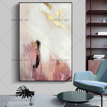 Pintura al óleo para decoración del hogar, lienzo moderno pintado a mano de Oro Abstracto y Color rosa, para pared y sala de estar 2024 - compra barato