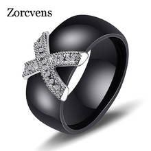 Anel de cerâmica modyle feminino, joias da moda com cristal aaa de 8 mm e cruz de cerâmica, anel de casamento para mulheres, presente 2024 - compre barato