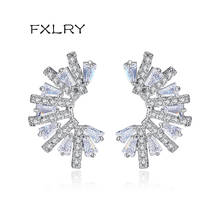 FXLRY Luxury White/Gold Color Micro Paved Cubic Zircon Semi-annular Stud Earrings for Women Wedding Party Fashion Jewelry 2024 - buy cheap